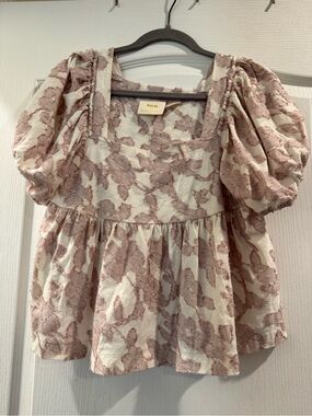 Anthropologie Mauve-Patterned Ivory Textured Top - Maeve